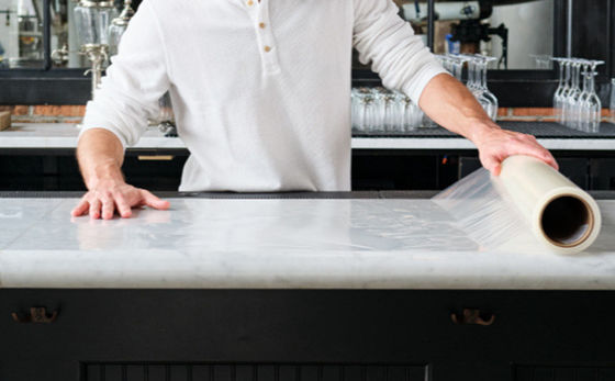 TapeManBlue Countertop Protection Film - 24" X 600' Clear Self-Adhesive Cover For Granite, Marble, Quartz During Construction